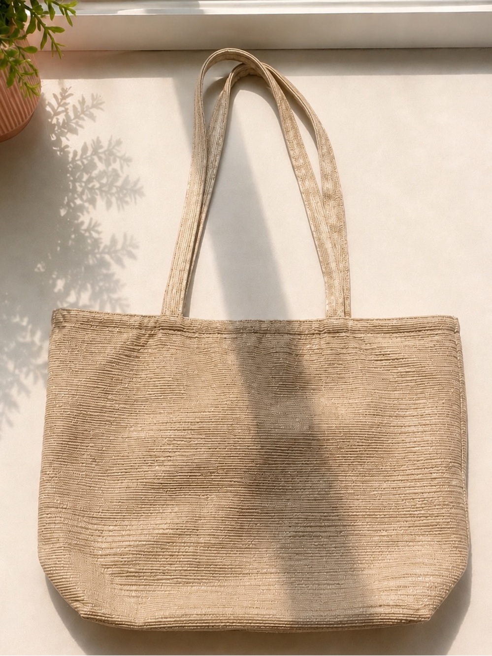 Bijoux Terner Cream Ribbed Shoulder Tote Bag Neutral Y2K Minimalist Purse